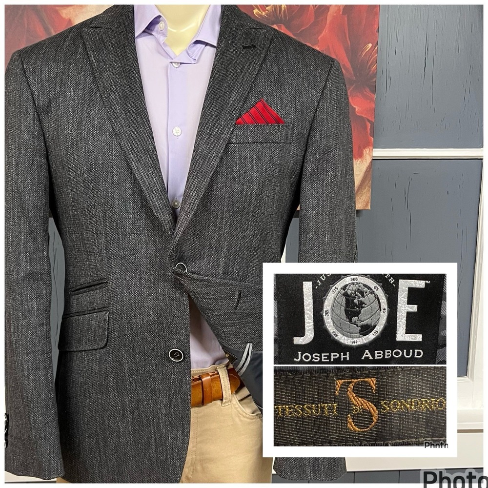 Joseph Abboud Knit Blazer Sport Coat Mens 42R Slim Fit Cotton Stretch Gray